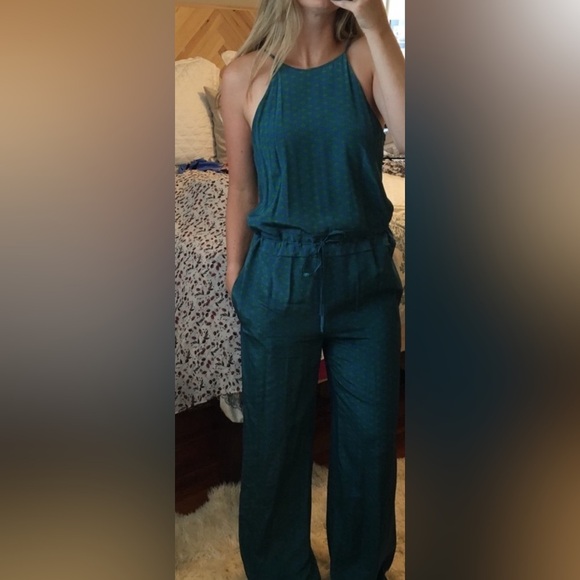 Diane Von Furstenberg DVF Silk Davin Jumpsuit Wide Leg Sleeveless Green Blue 14 - Picture 4 of 16